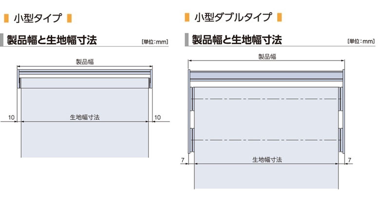 タチカワブラインド　ロールスクリーン「ラルク」製品幅と生地幅寸法・標準タイプ